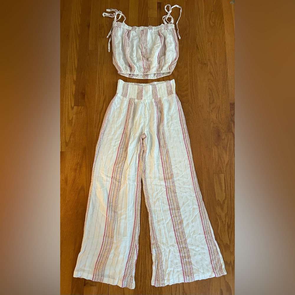 ELAN Striped Beach Coverup Set. Palazzo pants & top NWT Size Small